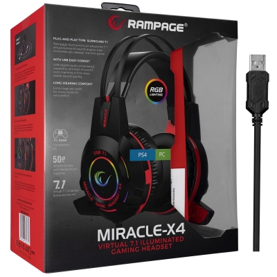 RAMPAGE MIRACLE-X4 SIYAH RGB LED 7.1 SURROUND SOUND SYSTEM MIKROFONLU OYUNCU KULAKLIĞI