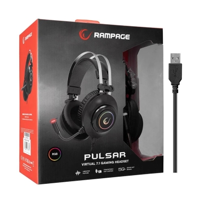 RAMPAGE RM-K1 PULSAR USB 7.1 SURROUND RGB IŞIK EFEKTLİ OYUNCU KULAKLIK - SİYAH